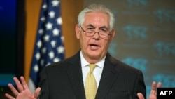 U.S. Secretary of State Rex Tillerson delivers remarks at the briefing room of the U.S. State Department in Washington, Aug. 1, 2017.