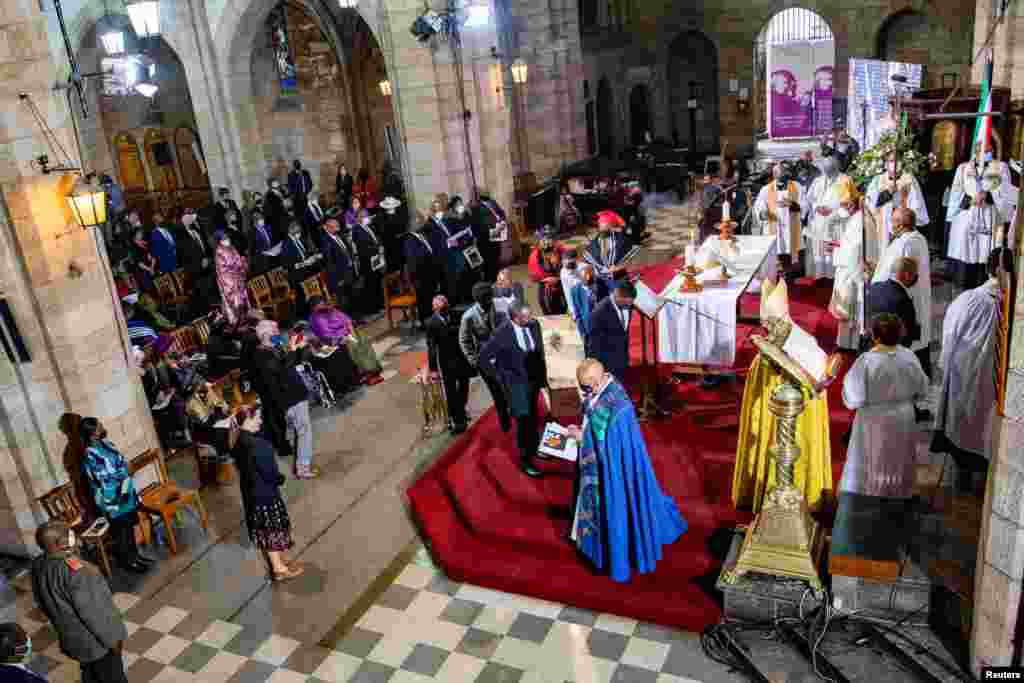 A general view of the state funeral of late Archbishop Desmond Tutu at St. George's Cathedral in Cape Town, South Africa, Jan. 1, 2022.