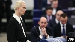 Юлия Навальная выступает в Европарламенте. Страсбург, 28 февраля 2024 г.