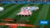 Los equipos de Rusia y Arabia Saudita previo al encuentro inaugural del Mundial Rusia 2018 en el estadio Luzhniki en Moscú, el 14 de junio de 2018.