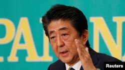 PM Jepang Shizo Abe di Japan National Press Club, Tokyo, Jepang, 3 Juli 2019. (Foto: dok).