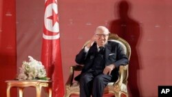 Le président tunisien, Béji Caïd Essebsi, lors d'une réunion à Monastir, samedi 27 avril 2019, dans l'est de la Tunisie.