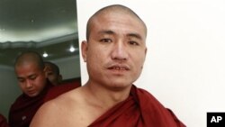 FILE - Gambira, seen in this Jan. 16, 2012 photo, was imprisoned for 'unlawfully entering the country' after he and his wife returned to Myanmar in January.