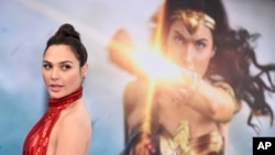 Gal Gadot arrives at the world premiere of "Wonder Woman" in Los Angeles. 