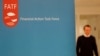 The logo of the FATF (the Financial Action Task Force) is seen during a news conference after a session at the OECD Headquarters in Paris, Oct. 18, 2019.