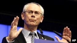 European Council President Herman Van Rompuy holds a news conference at the end of a European Union leaders summit in Brussels March 2, 2012 .