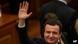 FILE - Albin Kurti, prime minister of Kosovo, is pictured in Pristina, Feb. 3, 2020. 