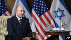 Israeli Prime Minister Naftali Bennett meets with Secretary of State Antony Blinken (not pictured) at the Willard Hotel in Washington, Aug. 25, 2021. 