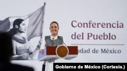 La presidenta de México, Claudia Sheinbaum Pardo, en su conferencia matutina el 14 de marzo de 2025 en Palacio Nacional. Foto: Gobierno de México.