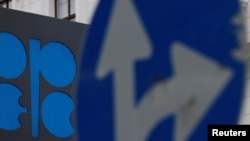 A view of the OPEC logo outside its headquarters in Vienna, Austria, on Nov. 30, 2023. OPEC Secretary-General Haitham Al Ghais sent a letter urging member nations to reject any agreement from the U.N. COP28 climate summit that targets fossil fuels.