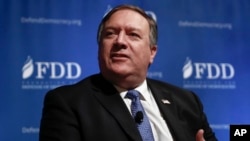 CIA Director Mike Pompeo speaks during the Foundation for Defense of Democracies National Security Summit in Washington, Oct. 19, 2017. 