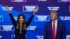 ARCHIVO - El candidato presidencial republicano, Donald Trump, y la gobernadora de Dakota del Sur, Kristi Noem, bailan en un acto de campaña en el Greater Philadelphia Expo Center & Fairgrounds, el 14 de octubre de 2024, en Oaks, Pensilvania.