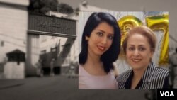 صبا کردافشاری در کنارش مادرش، راحله احمدی (راست) دو زندانی معترض به حجاب اجباری 