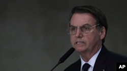 El presidente de Brasil, Jair Bolsonaro, habla durante la ceremonia en el Palacio Presidencial de Planalto en Brasilia, Brasil.