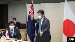 日本外務大臣茂木敏沖和防衛大臣岸信夫與澳大利亞外交部長瑪莉絲∙佩恩（Marise ）和國防部長彼特∙杜頓（Peter Dutton）舉行2+2視頻會議。（2021年6月9日）