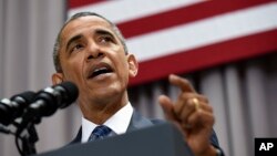 Le président Barack Obama prononçant un discours sur l'accord nucléaire avec l'Iran, le 5 aout 2015, au American University, à Washington. 