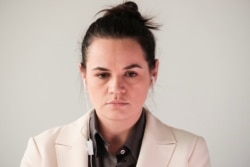 FILE - Belurus opposition leader Sviatlana Tsikhanouskaya takes part in an U.N. General Assembly online debate from Vilnius, Lithuania, Sept. 4, 2020.