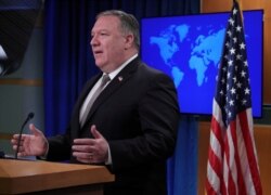 U.S. Secretary of State Mike Pompeo speaks during a news conference at the State Department in Washington, July 8, 2020.