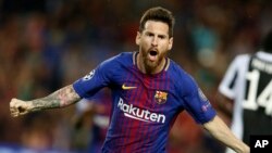 Lionel Messi lors d'un match entre le FC Barcelone et la Juventus, au stade Camp Nou de Barcelone, en Espagne, le mardi 12 septembre 2017.