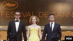 Los actores Brad Pitt, Jessica Chastain y Sean Penn en el 64º Festival Internacional de Cannes que acaba de concluir.
