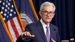美國聯邦儲備局主席鮑威爾在位於華盛頓的記者會上講話。(2024年6月12日)
