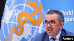 Generalni direktor Svetske zdravstvene organizacije Tedros Adhanom Gebrejesus govori na konferenciji za novinare u Ženevi (REUTERS/Denis Balibouse)