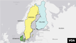 Carte représentant la Finlande en bleu.