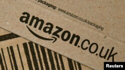 FILE - An Amazon package is seen after being delivered in London, Britain, Feb. 29, 2016.