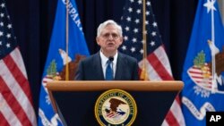 Attorney General Merrick Garland speaks to the U.S. attorneys gathered for their annual conference at the Department of Justice headquarters in Washington, Sept. 12, 2024.