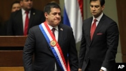 El expresidente de Paraguay Horacio Cartes durante el traspaso de poderes a su sucesor en Asunción el 15 de agosto de 2018.