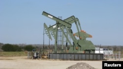A pump jack stands idle in Dewitt County, Texas, Jan. 13, 2016. 
