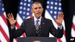 President Barack Obama delivers remarks on his executive action on immigration at Del Sol High School in Las Vegas, Nevada, Nov. 21, 2014. 