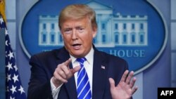 US President Donald Trump speaks during the daily briefing on the novel coronavirus, which causes COVID-19, in the Brady Briefing Room of the White House on April 23, 2020, in Washington, DC. (Photo by MANDEL NGAN / AFP)