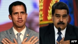 Pemimpin oposisi dan Presiden sementara Venezuela, Juan Guaido (kiri) dan Presiden Nicolas Maduro. 