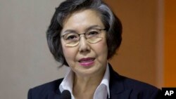 FILE - Yanghee Lee, U.N. special rapporteur on the situation of human rights in Myanmar, concludes a three-day visit, Jan. 15, 2017, to probe the situation in northern Rakhine, where an army crackdown has driven an estimated 65,000 Muslim ethnic Rohingya to flee across the border to Bangladesh in the past three months.
