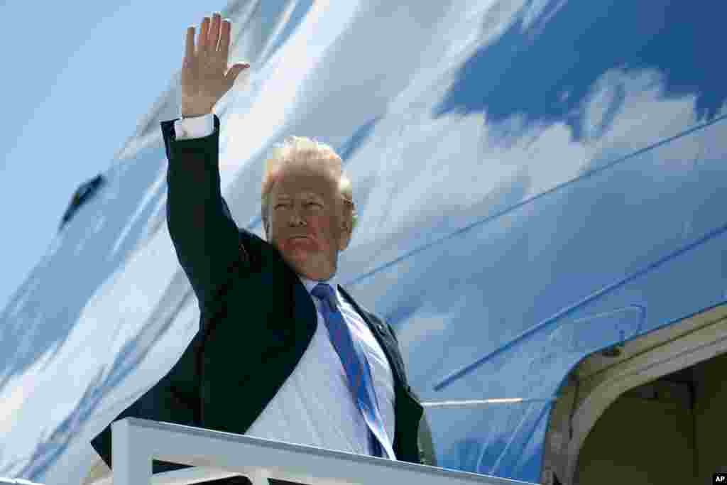Shugaba Donald Trump ya hau jirgin shugaban kasa kan hanyarsa ta ganawa da Kim Jong Un A singapore, June 9, 2018,