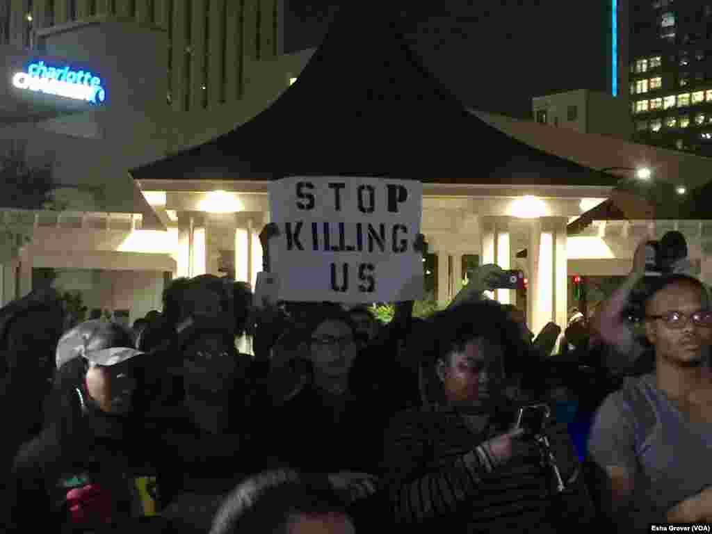 Protesters prepare to march in Charlotte, North Carolina, Sept. 22, 2016. Demonstrators gathered for a third night in Charlotte, following the police shooting death on Tuesday of Keith Lamont Scott, 43.
