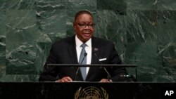Peter Mutharika s'adresse à l'Assemblee generale des Nations Unies, New York, le 20 septembre 2017