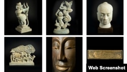 រូបចម្លាក់ខ្មែរធ្វើពីថ្មនិងឈើ (រូបពីគេហទំព័រ Khmer Art Gallery) 