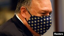 Menteri Luar Negeri AS Mike Pompeo dalam pertemuan dengan para anggota Dewan Keamanan PBB di New York, Amerika Serikat, 20 Agustus 2020.