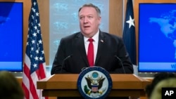 Secretary of State Mike Pompeo speaks on the release of the 2019 Human Rights Report at the Department of State in Washington, Wednesday, March 11, 2020. (AP Photo/Jose Luis Magana)