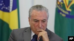 Brazil's President Michel Temer attends a ceremony at the Planalto presidential palace, in Brasilia, Brazil, April 12, 2017.