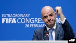 Gianni Infantino, le president de la Fifa, lors du Congrès extraordinaire de cette structure du football mondial à Zurich, Suisse le 26 Février 2016.