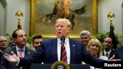 U.S. President Donald Trump delivers remarks on a range of subjects during an event in the Roosevelt Room at the White House in Washington, May 9, 2019.