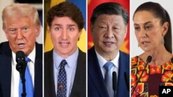 သမ္မတထရမ့်၊ ကနေဒါဝန်ကြီးချုပ် ထရူးဒိုး၊ တရုတ်သမ္မတ ရှီကျင့်ဖျင်နှင့် မက္ကဆီကိုသမ္မတ Claudia Sheinbaum။ (File Photos) (AP)