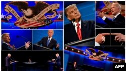 Kombincija fotografija predsednika SAD Donalda Trampa i demokratskog kandidata za predsednika Džoa Bajdena, snimljenih 22. oktobra 2020. tokom druge i finalne debate na Belmon univerzitetu, u Nešvilu, Tenesi.