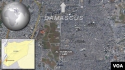 Peta wilayah kamp penampungan pengungsi di Yarmouk, dekat Damaskus, Suriah.