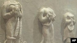 Ancient stone carvings on display at the Kabul Museum in Afghanistan