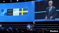 Генсек НАТО Єнс Столтенберг виступає на форумі військової індустрії NATO-Industry Forum, Стокгольм, 25 жовтня 2023. Jonas Ekstromer/TT News Agency/REUTERS