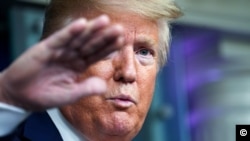 U.S. President Donald Trump addresses the daily coronavirus task force briefing at the White House in Washington, U.S., April 8, 2020. REUTERS